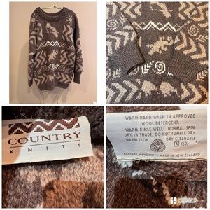 Vintage 80s Country Knits New Zealand Cowichan-style sweater